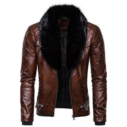 Lederjacke Herren Kunstleder mit Fellkragen Gesprenkelt Modern