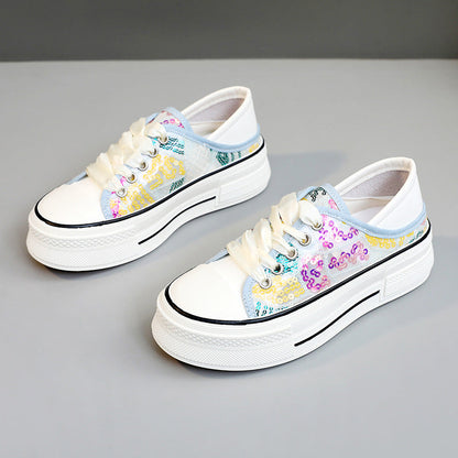 Damen Plateausneaker Glitzer Pailletten Schnürsenkel Modisch