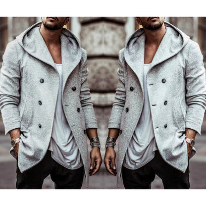 Herren Mantel Doppelreiher Modern Urban Style Schwarz