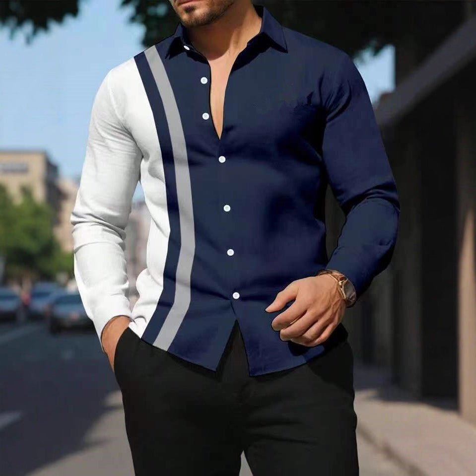 Herren Langarmhemd Modern Asymmetrisch Farbblock Design