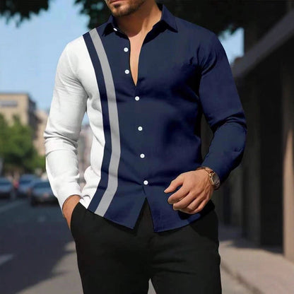 Herren Langarmhemd Modern Asymmetrisch Farbblock Design