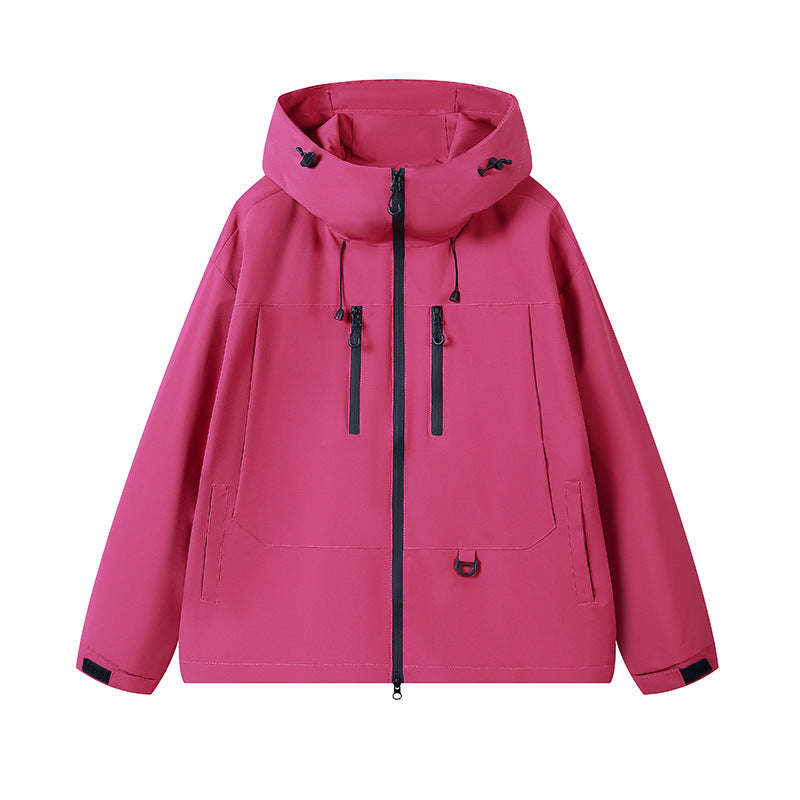 Herren Outdoorjacke Atmungsaktiv Wasserdicht mit Kapuze und Taschen