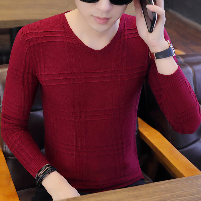 Herren Pullover Langarm Modern Rippmuster V-Ausschnitt