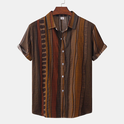 Herren Kurzarmhemd Relaxed Fit Ethnisches Muster