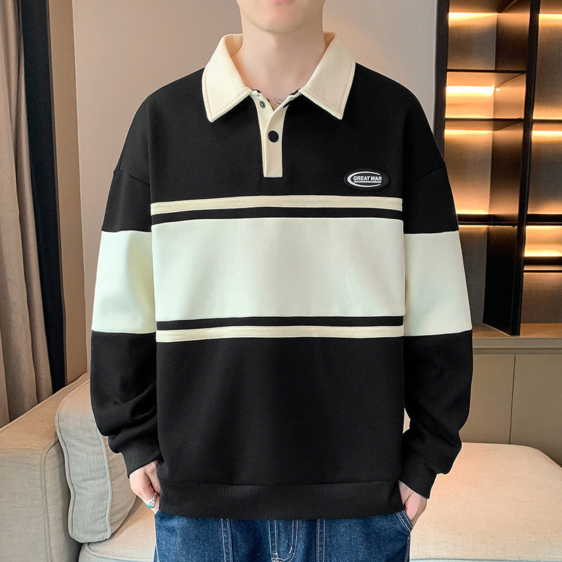 Herren Sweatshirt Modern mit Polokragen und Streifen