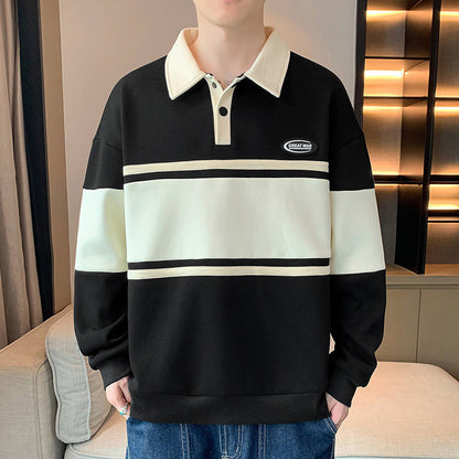 Herren Sweatshirt Modern mit Polokragen und Streifen