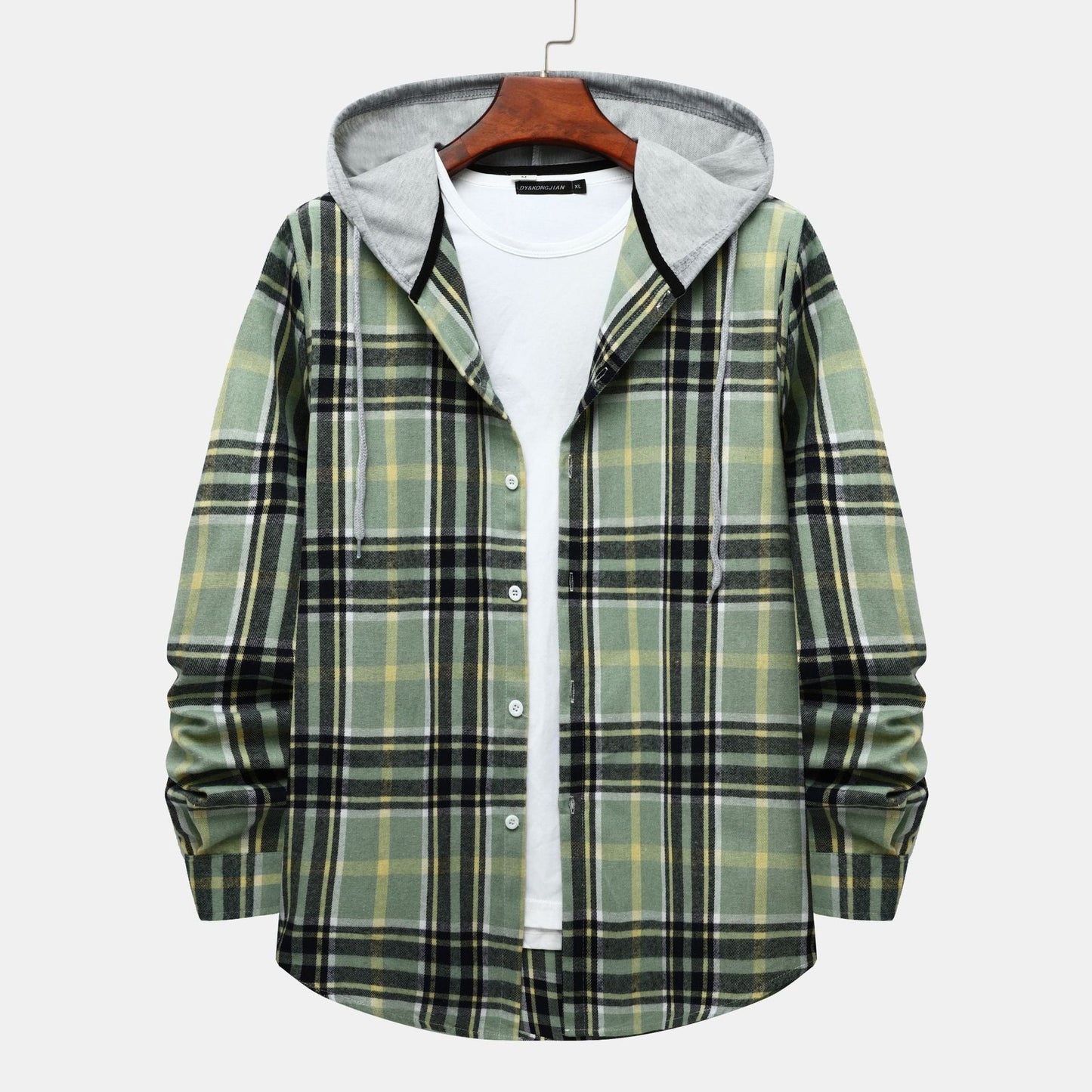 Herren Flanellhemd Kapuze Karomuster Modern Warm