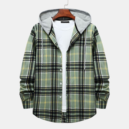 Herren Flanellhemd Kapuze Karomuster Modern Warm