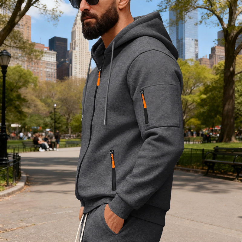 Herren Sportliche Zip-Hoodie mit Reißverschlusstaschen Modern