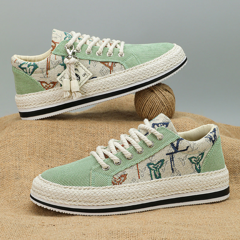 Damen Sneaker Bequem Geflochtene Sohle Trendschuhe