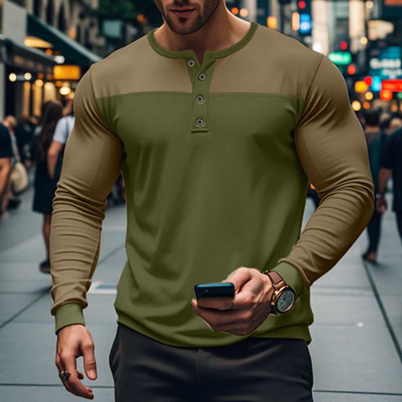 Herren Langarmshirt Modern mit Knopfleiste und Struktur