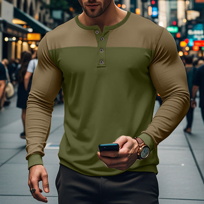 Herren Langarmshirt Modern mit Knopfleiste und Struktur