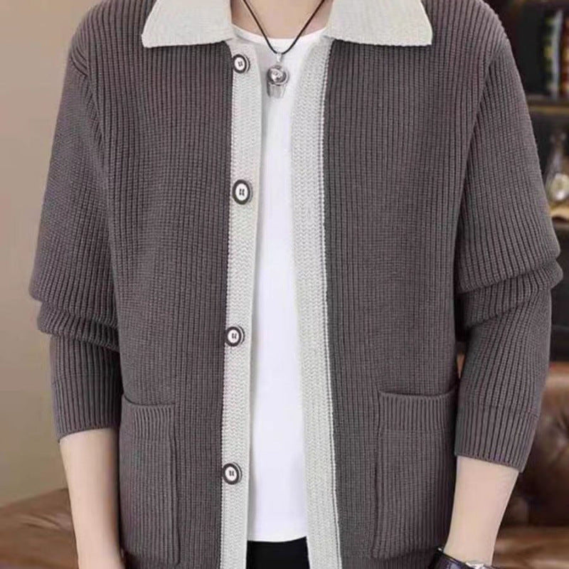 Herren Strickjacke Modern Button Up Design Schwarz