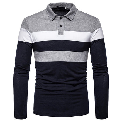 Herren Polohemd Langarm Sportlich Farbblock Design