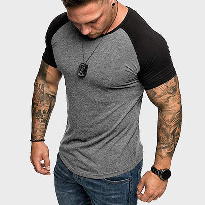 Herren Rundhalsshirt Slim Fit Kontrast Ärmel Modern