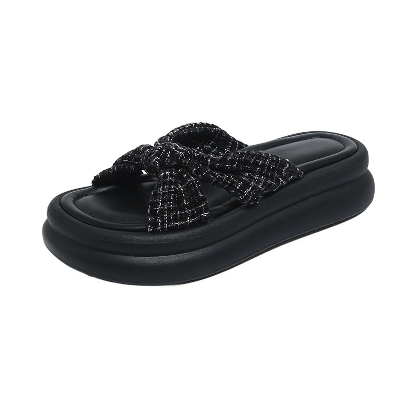 Damen Slippers Bequem mit Schleife Modern Frauen Schuhe