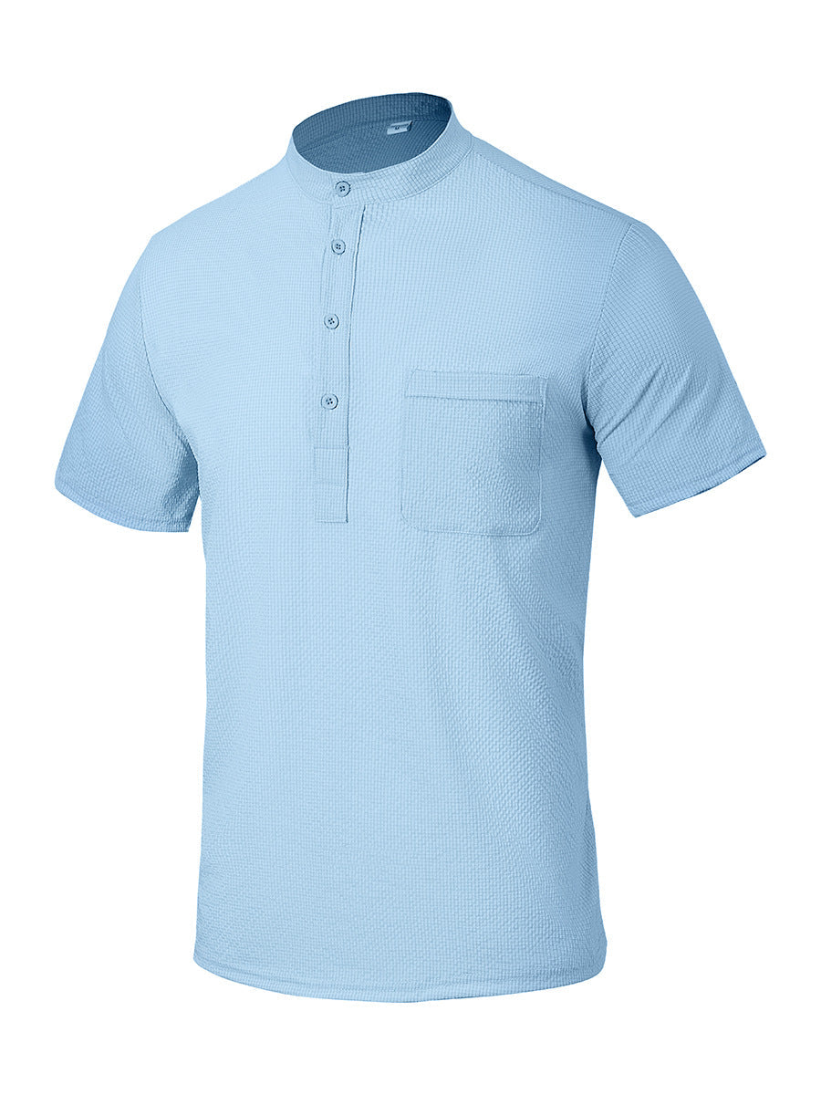 Herren Hemd Kurzarm Moderner Stehkragen Elegant