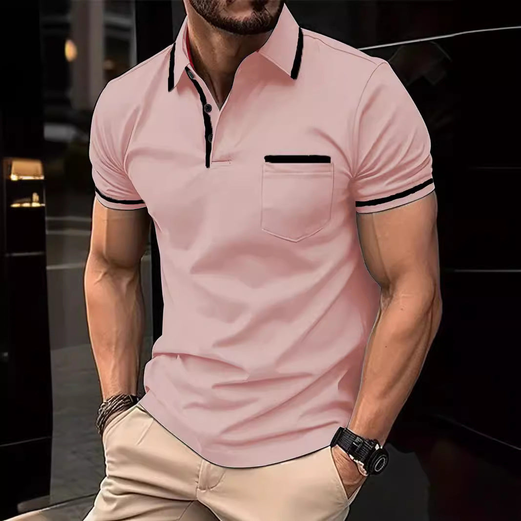 Herren Poloshirt Modern Kontrastdetails Brusttasche