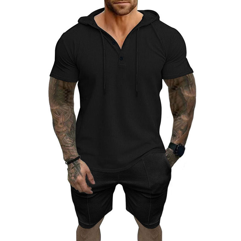 Herren Kapuzenhemd Kurzarm mit Struktur Optik Modern
