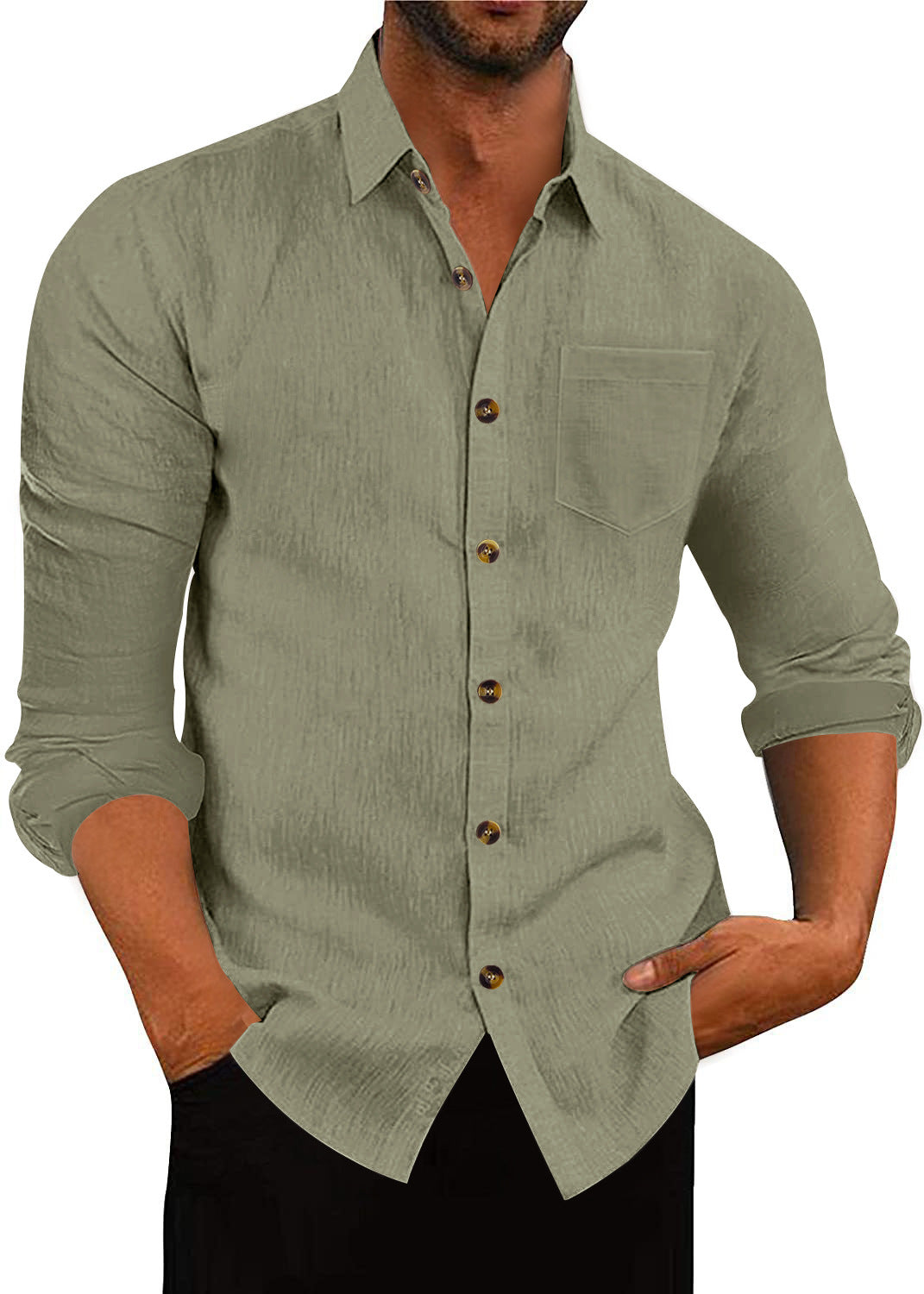 Elegantes Langarmhemd Herren mit Brusttasche und Struktur