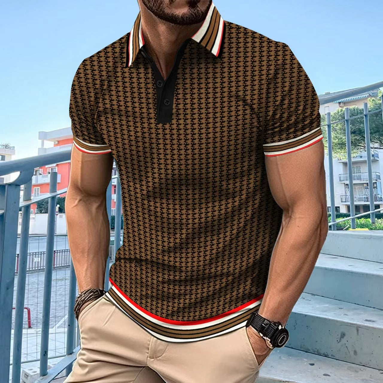 Herren Polohemd Houndstooth Muster Modern Berlin Style - BerlinGlamour
