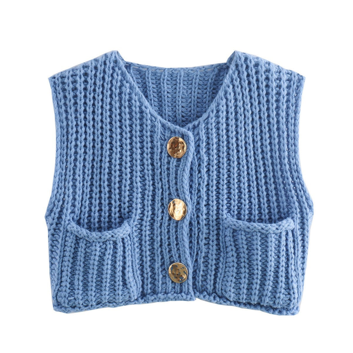 Damen Strickweste Modern mit Knöpfen und Taschen