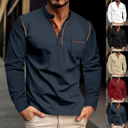 Herren Langarmhemd Modern mit Kontrastdetails und Brusttasche