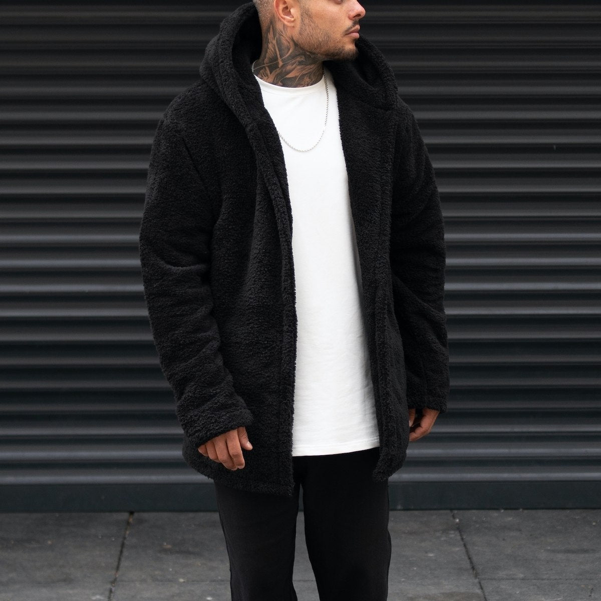 Herren Fleece-Mantel Lässig mit Kapuze und Taschen Warm