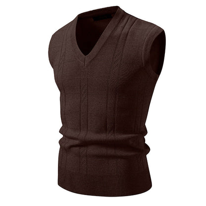 Herren Strickjacke Ärmellos V-Ausschnitt Strukturiert Modern
