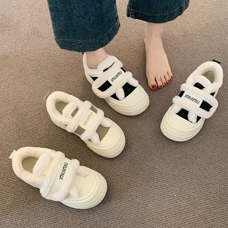 Damen Sneaker Flauschig Modisch Klettverschluss Weich - BerlinGlamour