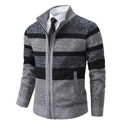 Herren Strickjacke Stehkragen Modernes Streifenmuster
