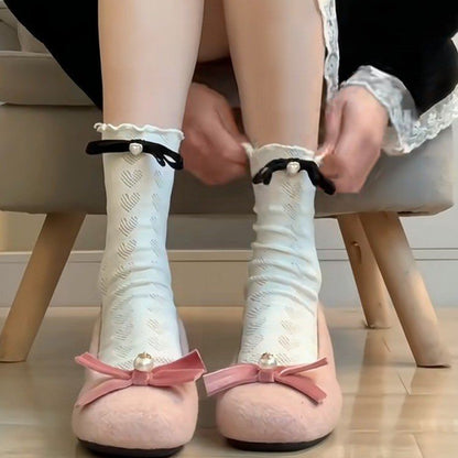 Damen Socken mit Seidenbändern Elegante Spitze