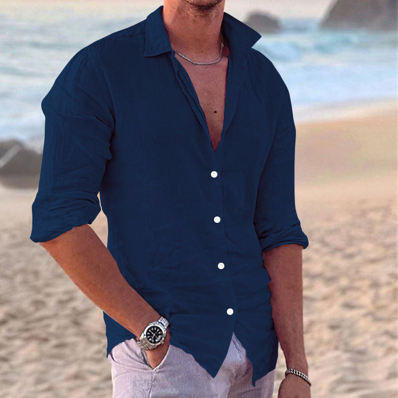 Leinen Hemd Herren Leicht Sommer Oben Knopf Modern