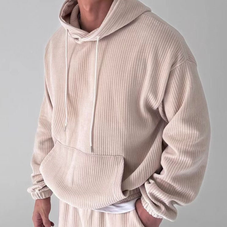 Herren Hoodie Kuschelig Rippstruktur Kängurutasche
