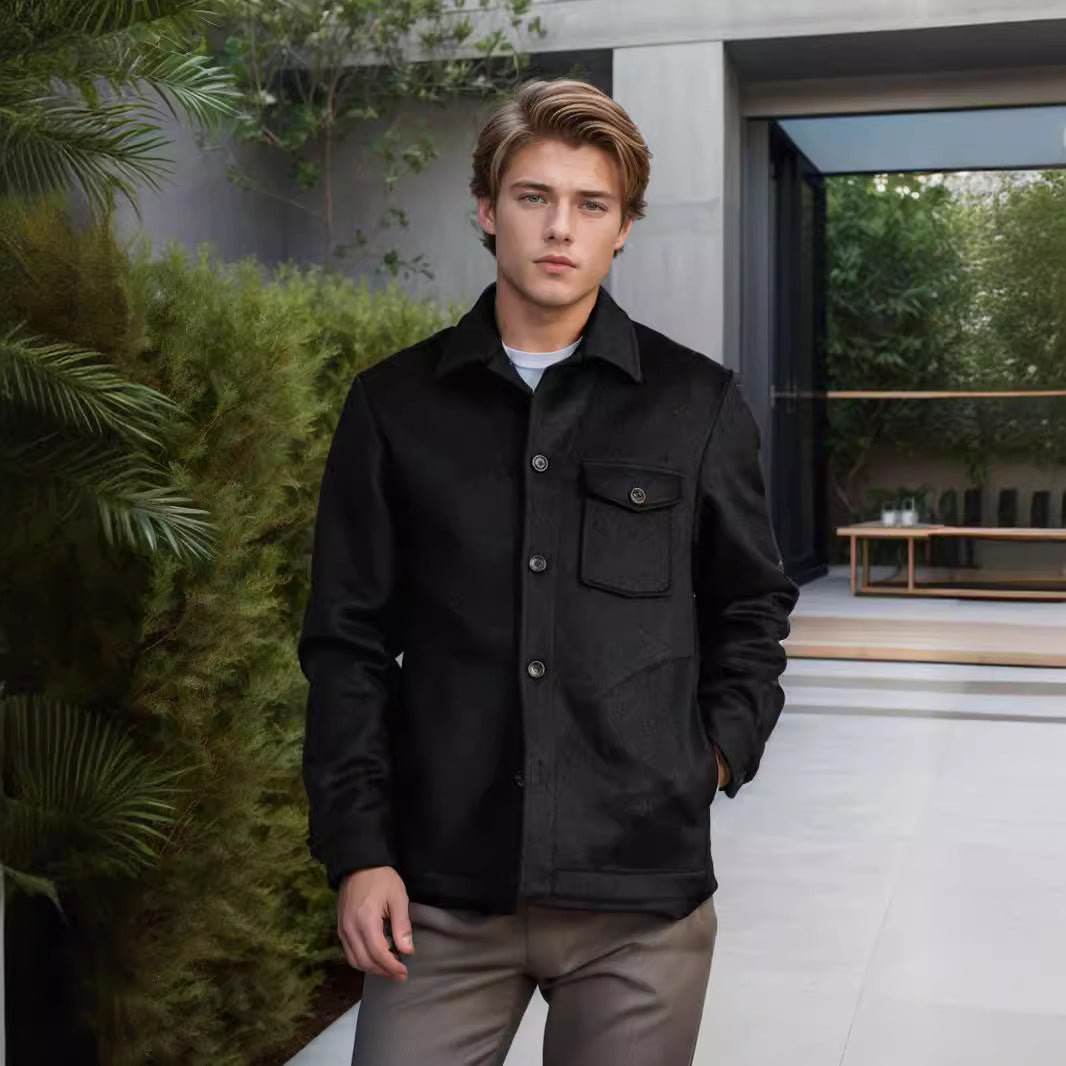 Herren Wolljacke Modern mit Brusttasche und Knöpfen