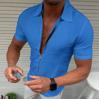 Herren Kurzarmhemd Reißverschluss Modern Style