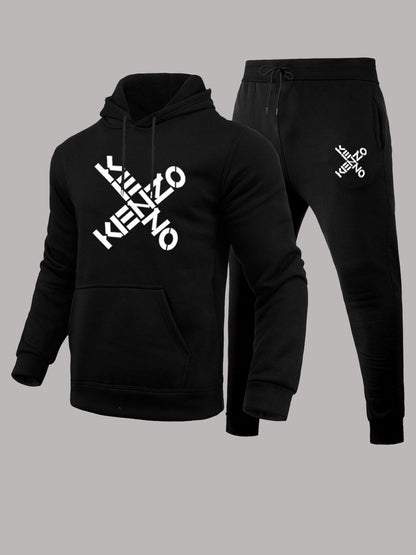 Herren Sportset Hoodie Jogginghose Mit Schriftzug Modern