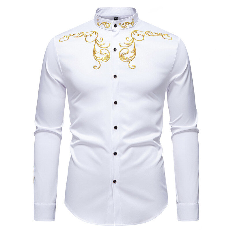 Herren Langarmshirt Elegantes Stickdesign Modern