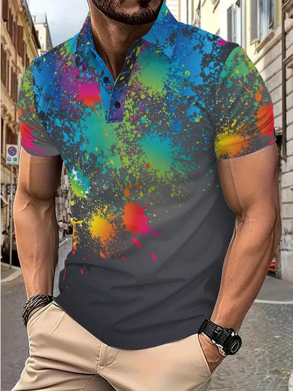 Herren Poloshirt Modern Farbklecks Druck Berlin Style