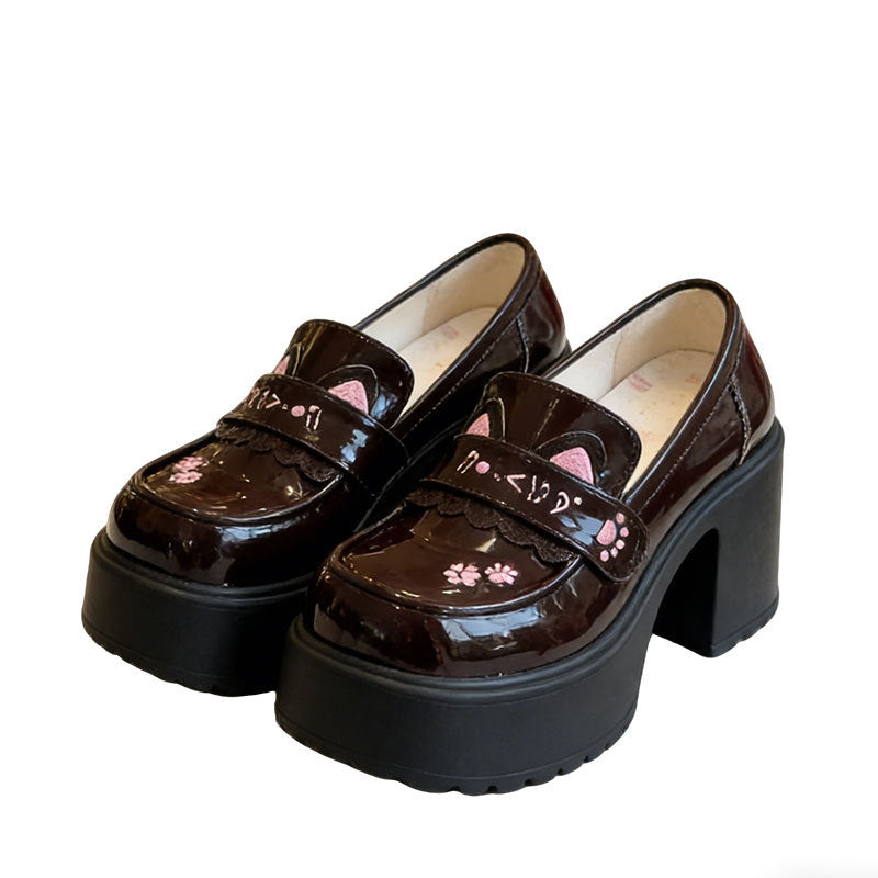 Damen Plattformslipper Katzenmotiv Hoch Hacken