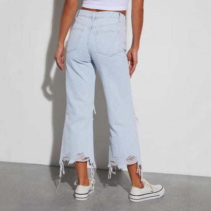 Damen Mom Jeans Ripped mit Rippen-Details Trendy
