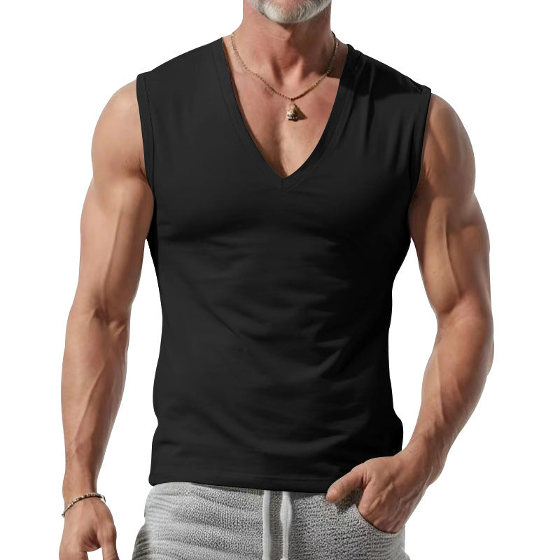 Herren T-Shirt V-Ausschnitt Ärmellos Weich Baumwolle