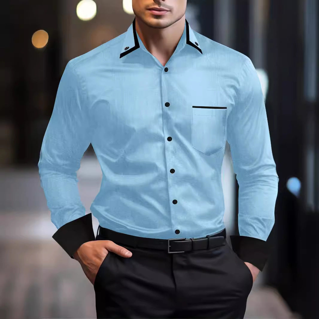 Herren Langarmhemd Modern mit Kontrastdetails Schwarz