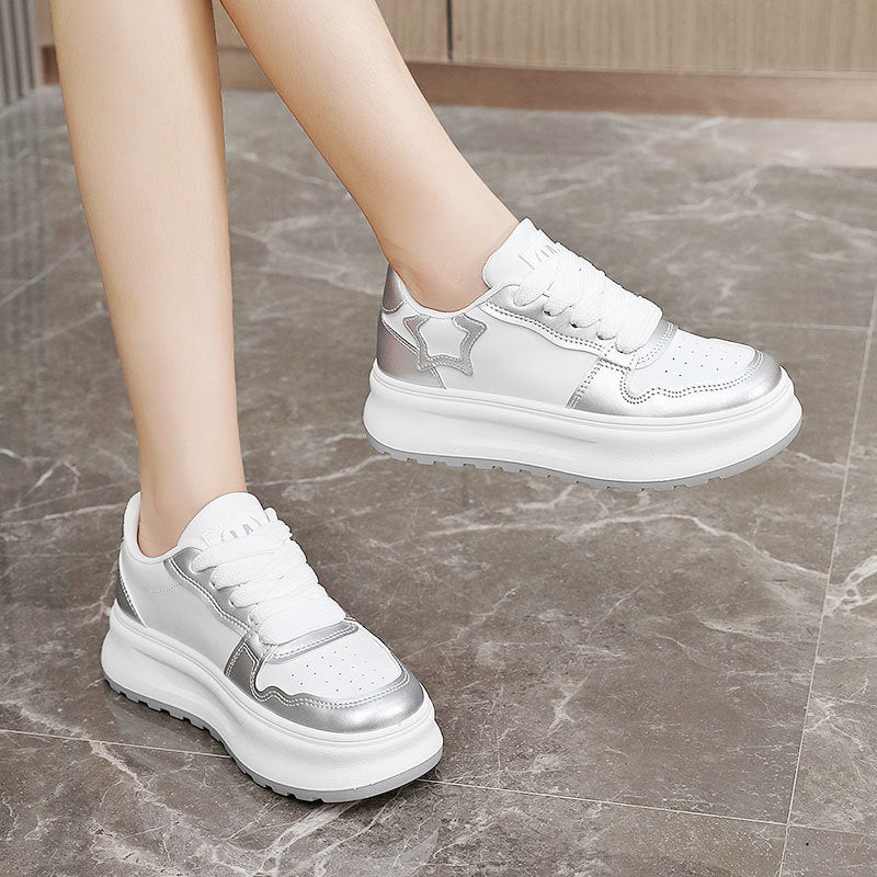 Damen Plateau Sneaker Sportlich Komfortabel Glänzend