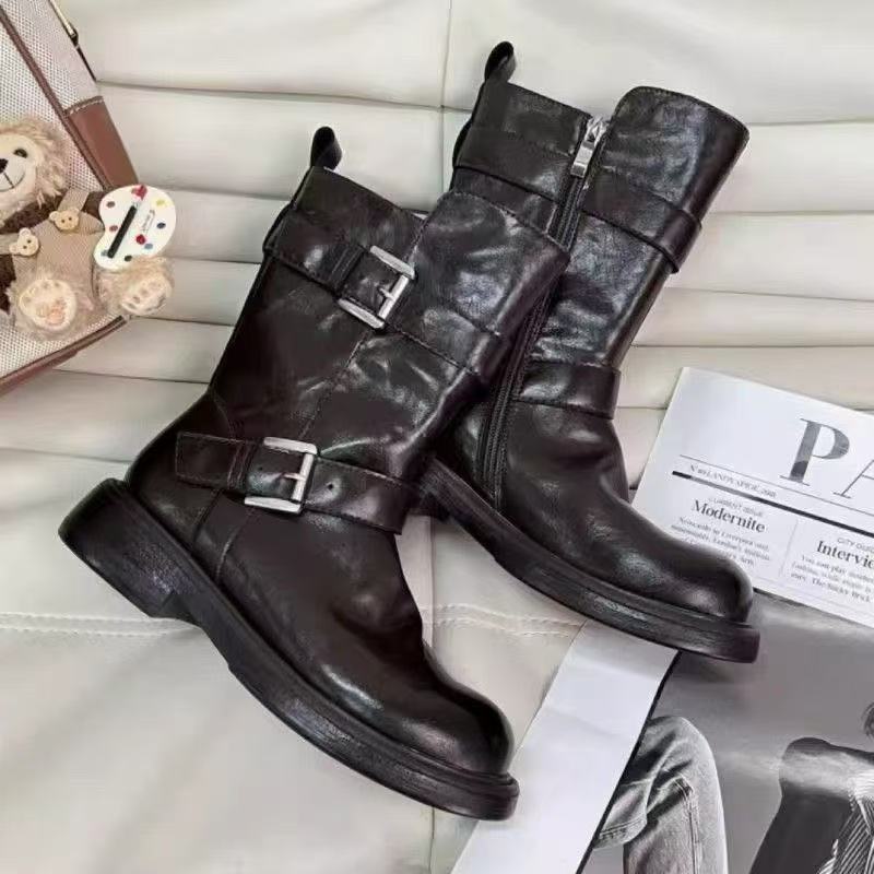Damen Stiefel Schnürstiefel mit Schnallen Design Robust - BerlinGlamour