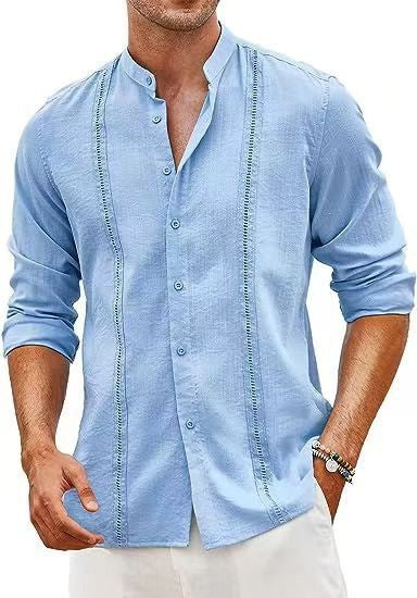 Herren Langarmhemd Elegant Stehkragen Feine Stickerei