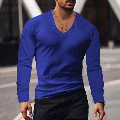 Herren T-Shirt Langarm V-Ausschnitt Modern