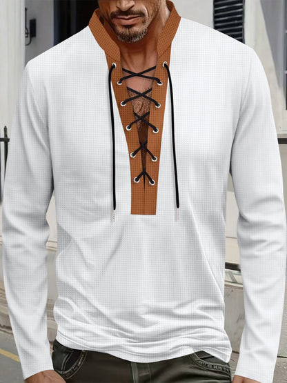 Herren Langarmshirt Modern Schnürdesign Kragen