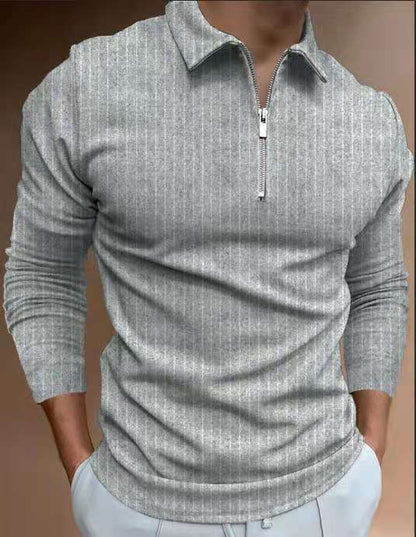 Herren Poloshirt Streifenmuster Reißverschluss Modern