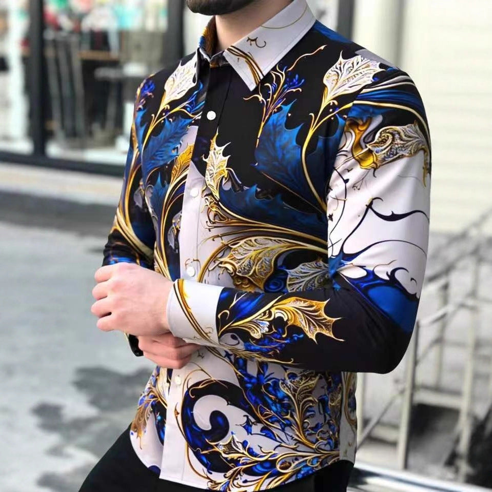 Herren Langarmhemd Barock Muster Elegant Berlin - BerlinGlamour